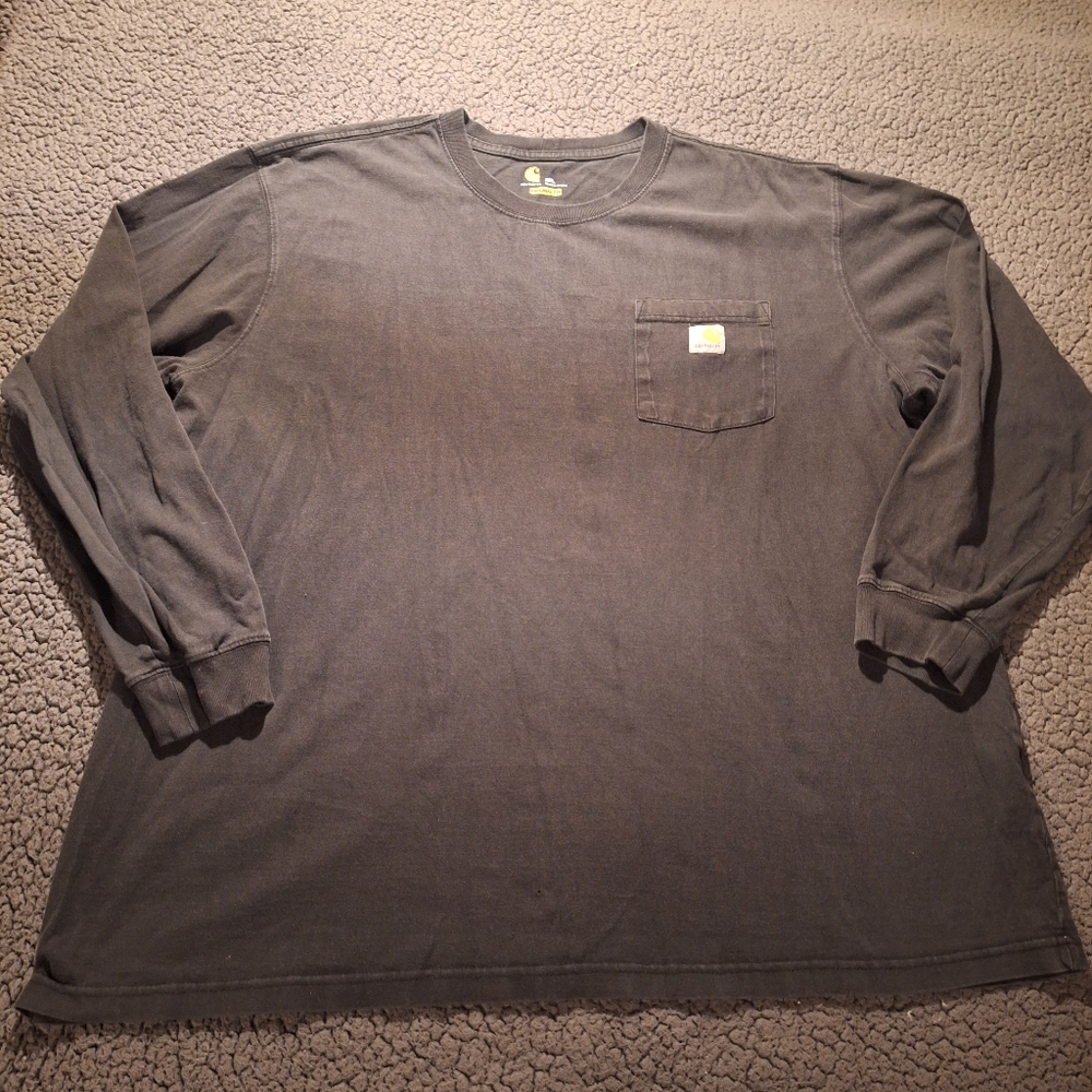 Carhartt T-Shirt Men's 2XL Long Sleeve Pocket Logo Original Fit Crew Neck Black